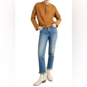 MADEWELL TEXTURE & THREAD COTTON SEAMED HENLEY IN EGYPTIAN GOLD SIZE XS